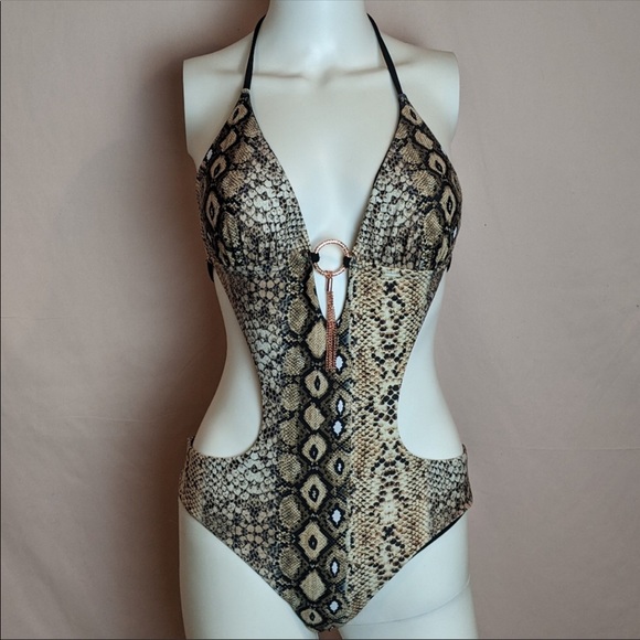 Other - 🔥New Snakeskin Plunge Neck Halter Monokini
